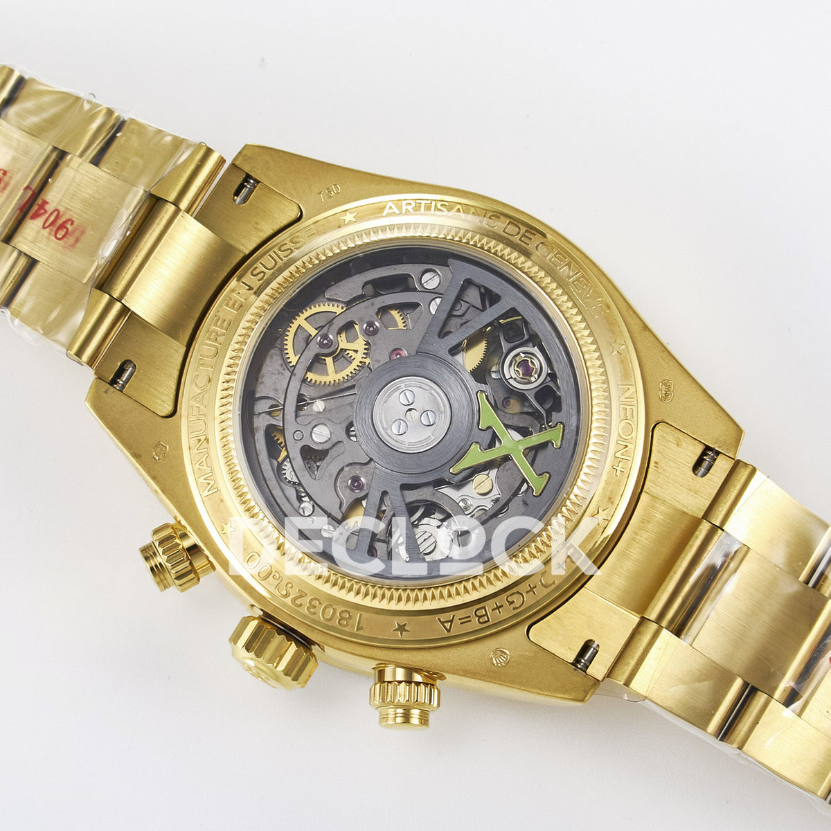 Rolex Daytona Custom Yellow Gold White Dial ADGF A7750 replica - caseback