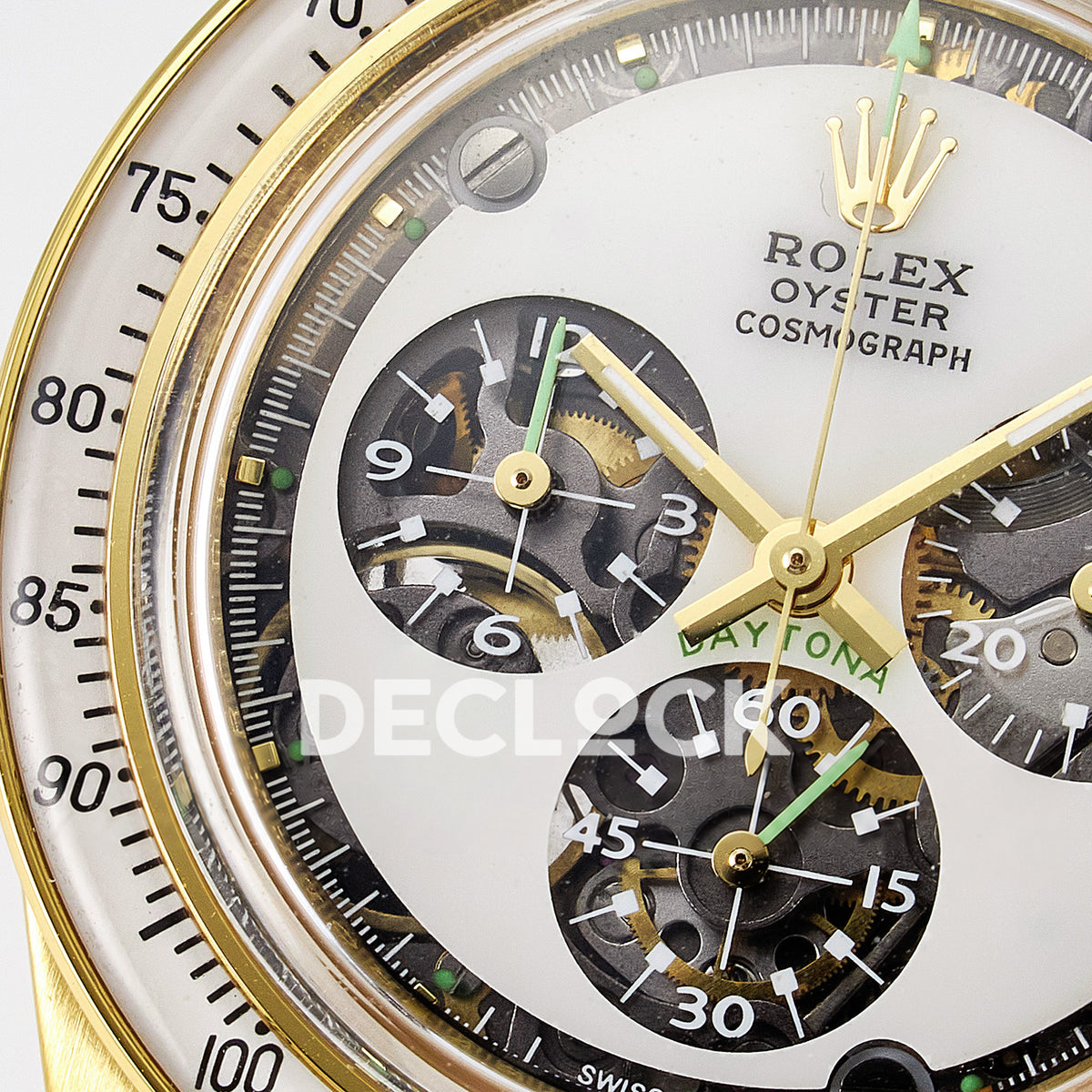 Rolex Daytona Custom Yellow Gold White Dial ADGF A7750 replica - left subdial