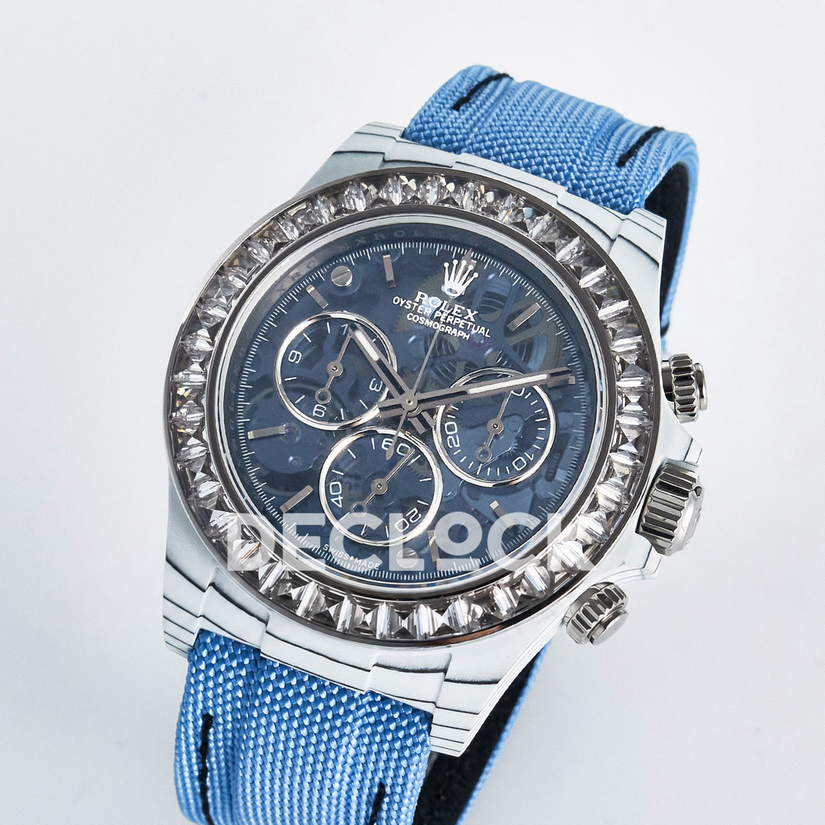 Rolex Daytona Custom ZIF Remould White Carbon Blue Skeleton Clear Bezel GETF DD4802 replica - angled front