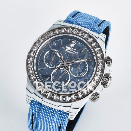 Rolex Daytona Custom ZIF Remould White Carbon Blue Skeleton Clear Bezel GETF DD4802 replica - angled front