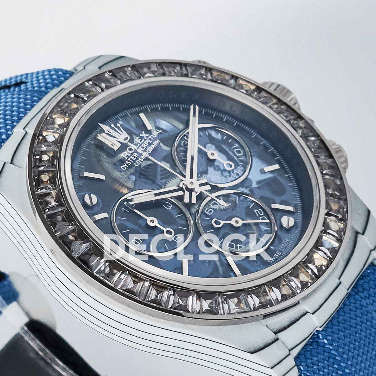 Rolex Daytona Custom ZIF Remould White Carbon Blue Skeleton Clear Bezel GETF DD4802 replica - angled left