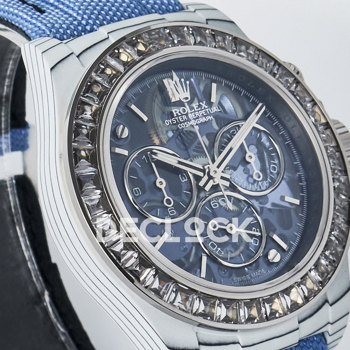 Rolex Daytona Custom ZIF Remould White Carbon Blue Skeleton Clear Bezel GETF DD4802 replica - angled right
