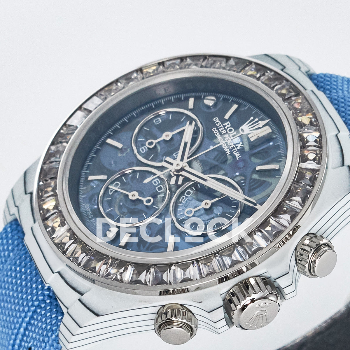 Rolex Daytona Custom ZIF Remould White Carbon Blue Skeleton Clear Bezel GETF DD4802 replica - crown side front