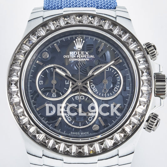 Rolex Daytona Custom ZIF Remould White Carbon Blue Skeleton Clear Bezel GETF DD4802 replica - dial close up