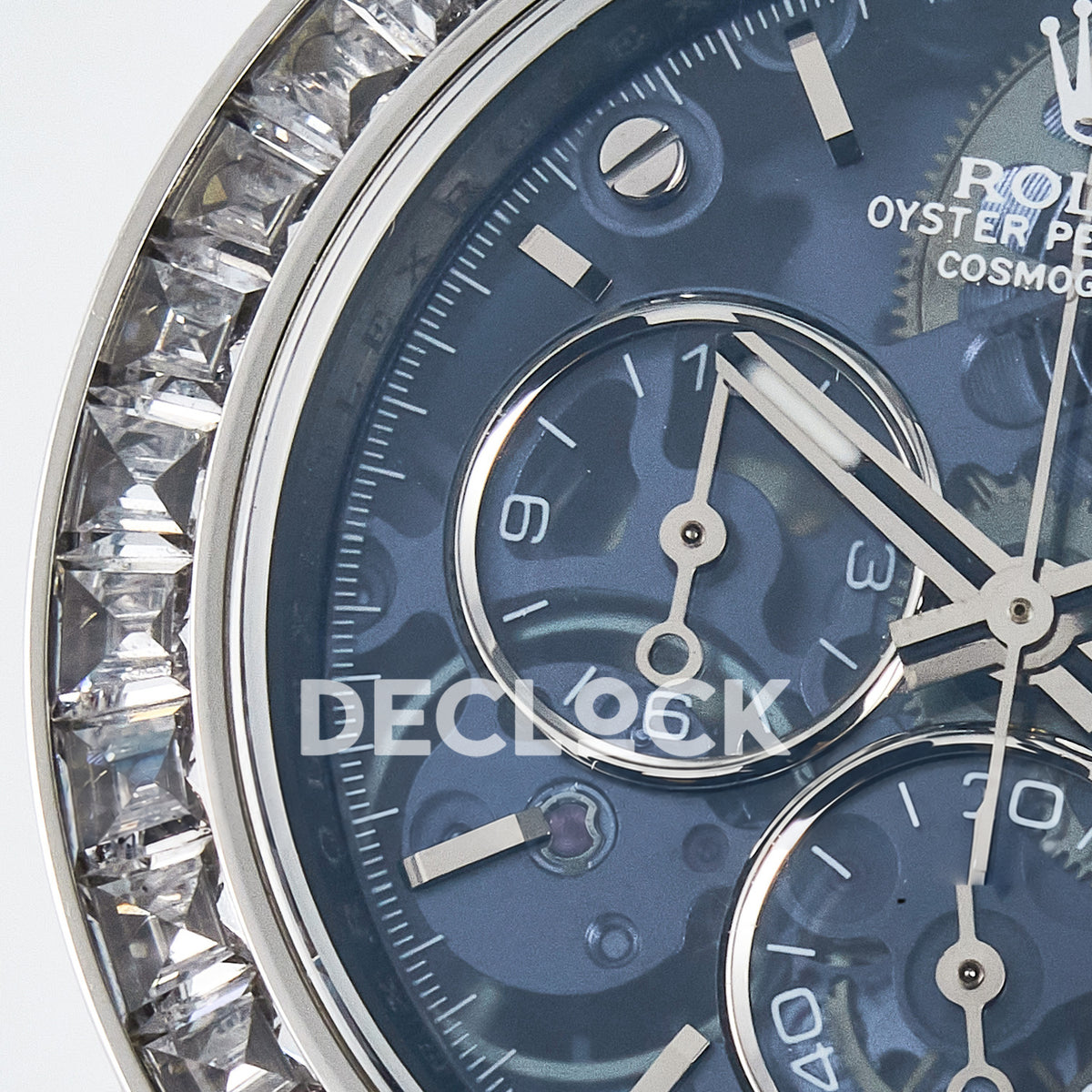 Rolex Daytona Custom ZIF Remould White Carbon Blue Skeleton Clear Bezel GETF DD4802 replica - left subdial