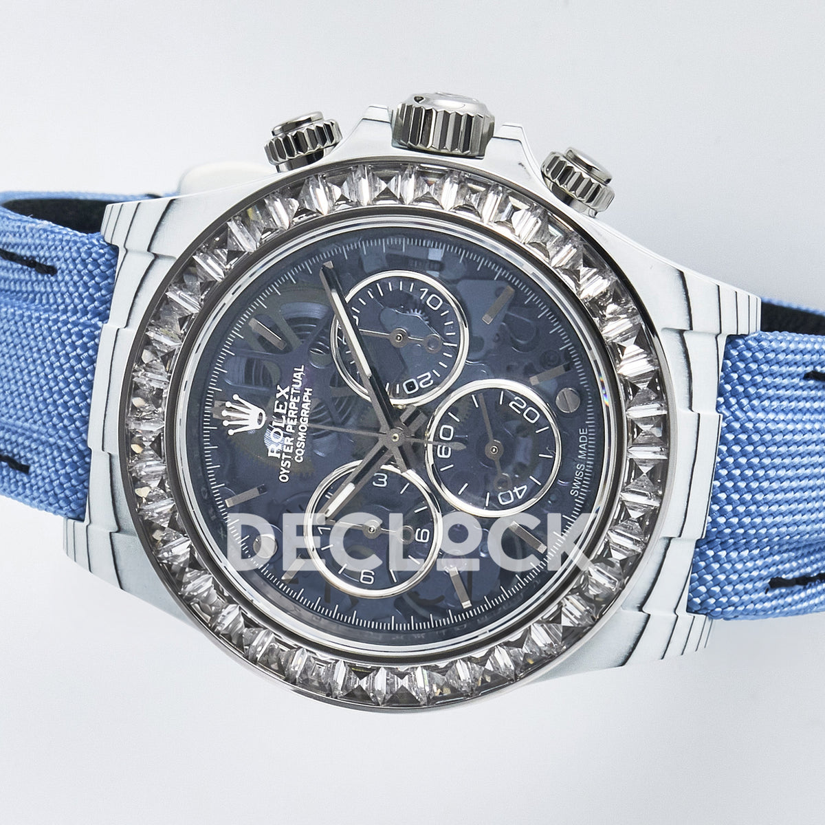 Rolex Daytona Custom ZIF Remould White Carbon Blue Skeleton Clear Bezel GETF DD4802 replica - rotated dial