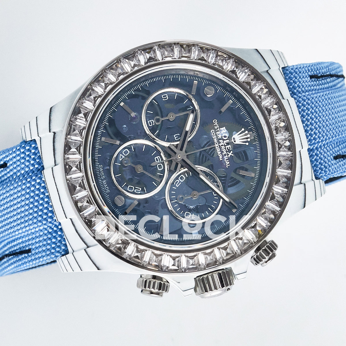 Rolex Daytona Custom ZIF Remould White Carbon Blue Skeleton Clear Bezel GETF DD4802 replica - rotated front