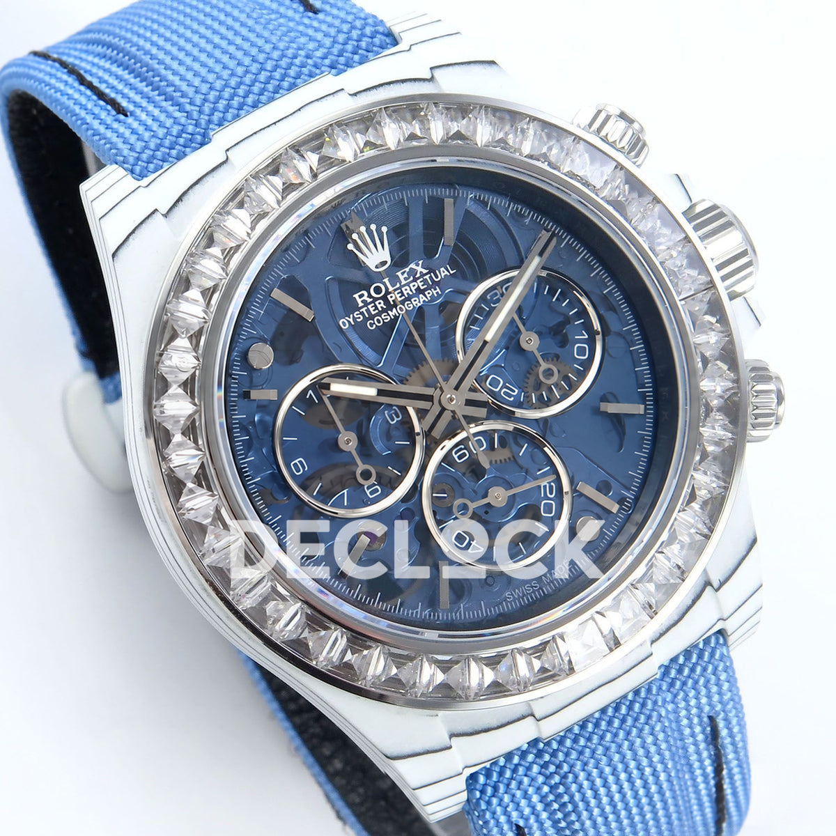 Rolex Daytona Custom ZIF Remould White Carbon Blue Skeleton Clear Bezel SONIC SA4130 replica - three quarter right