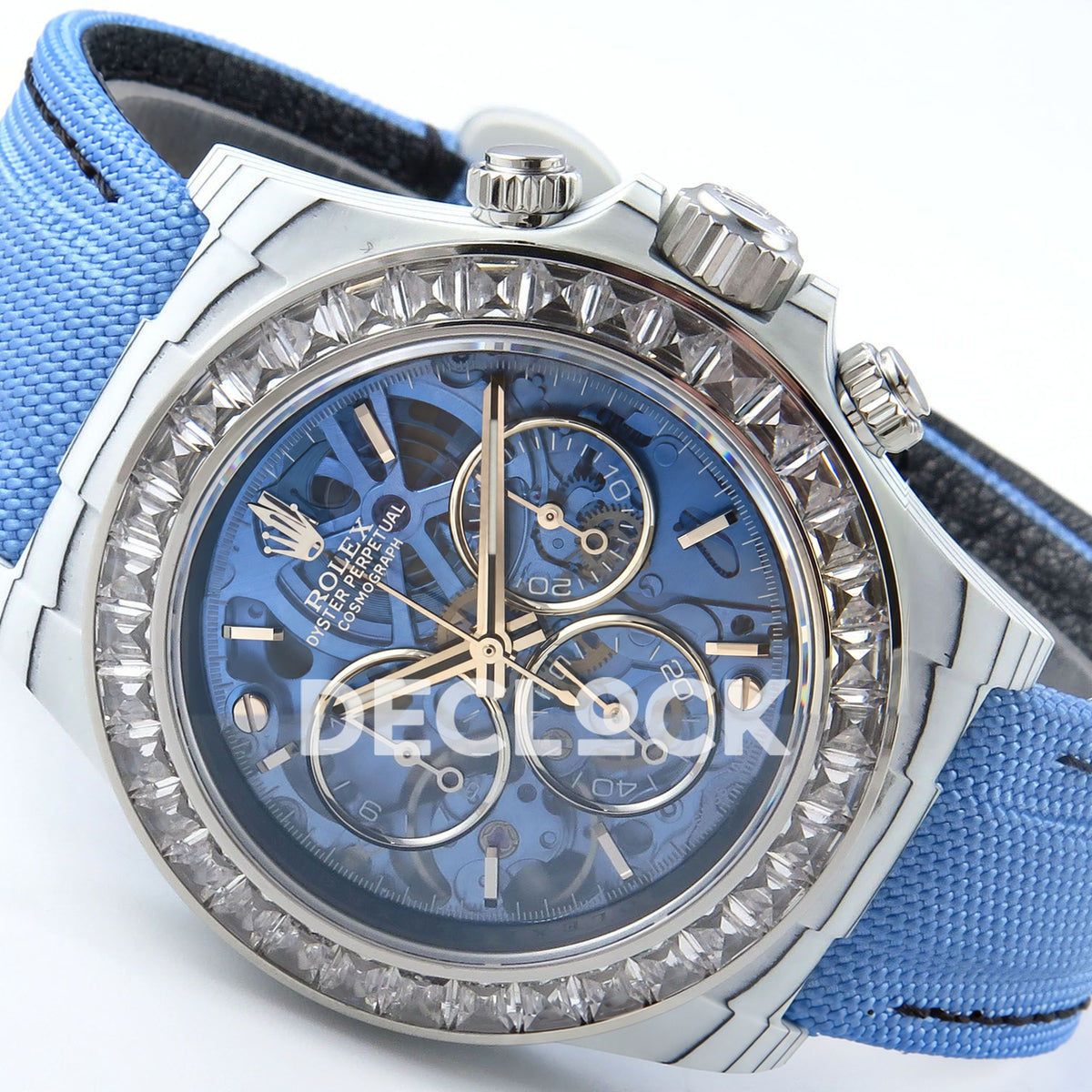 Rolex Daytona Custom ZIF Remould White Carbon Blue Skeleton Clear Bezel SONIC SA4130 replica - three quarter left