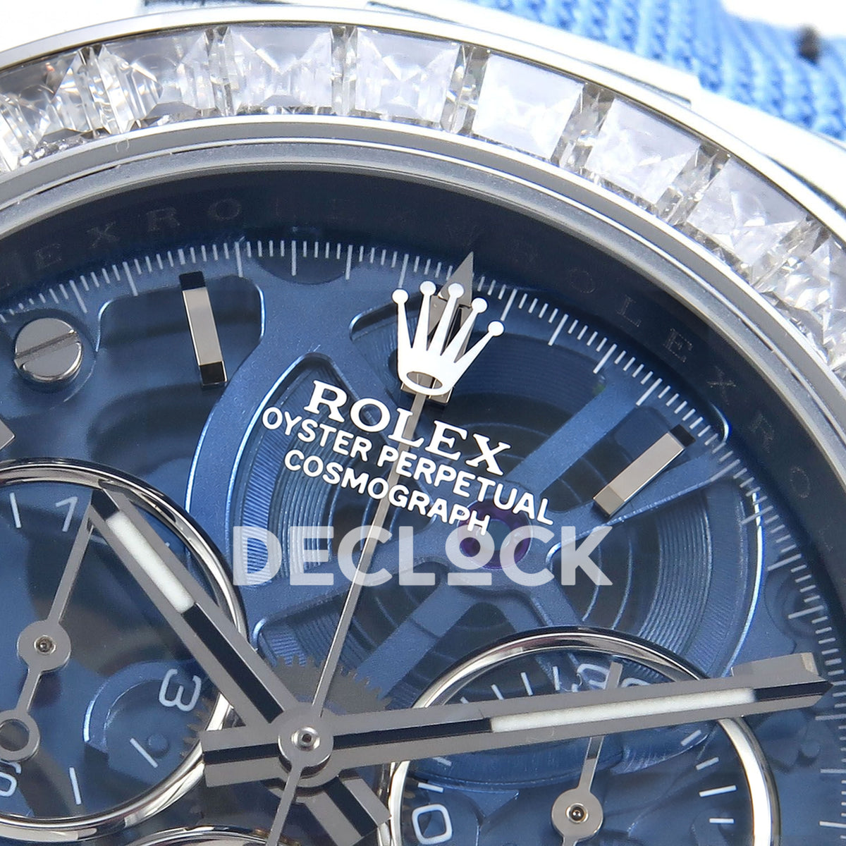 Rolex Daytona Custom ZIF Remould White Carbon Blue Skeleton Clear Bezel SONIC SA4130 replica - upper dial macro