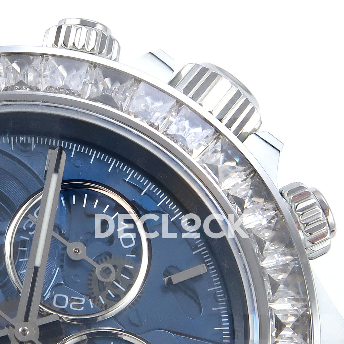 Rolex Daytona Custom ZIF Remould White Carbon Blue Skeleton Clear Bezel SONIC SA4130 replica - crown side dial macro