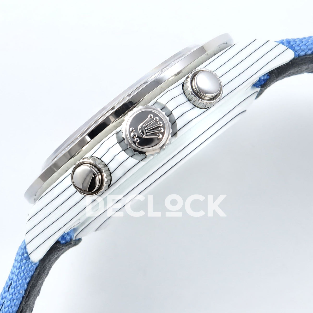 Rolex Daytona Custom ZIF Remould White Carbon Blue Skeleton Clear Bezel SONIC SA4130 replica - crown side