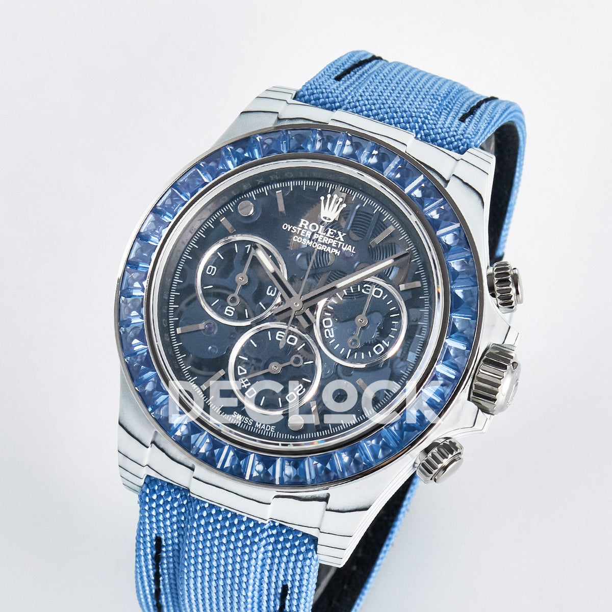 Rolex Daytona Custom ZIF Remould White Carbon Blue Skeleton GETF DD4802 replica - angled front