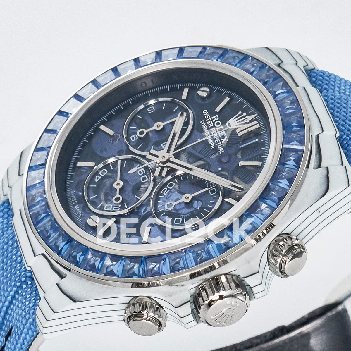 Rolex Daytona Custom ZIF Remould White Carbon Blue Skeleton GETF DD4802 replica - crown side front
