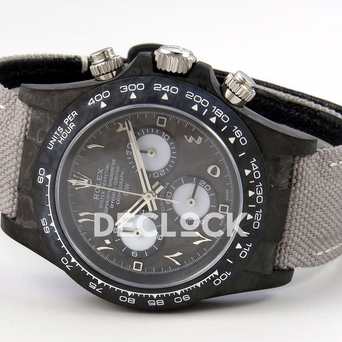 Rolex Daytona DIW Black Carbon DIWF replica - opposite horizontal front view