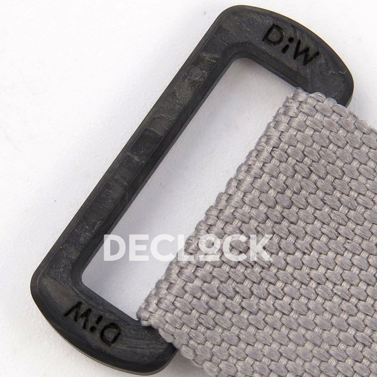 Rolex Daytona DIW Black Carbon DIWF replica - DiW carbon buckle and woven gray nylon fabric close-up