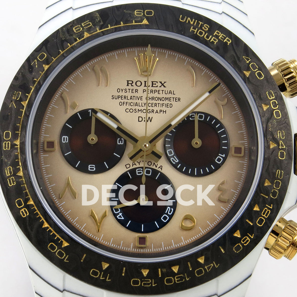 Rolex Daytona DIW Desert Eagle Brown Arabic DIWF replica - brown Arabic-numeral dial and dark brown subdials close-up