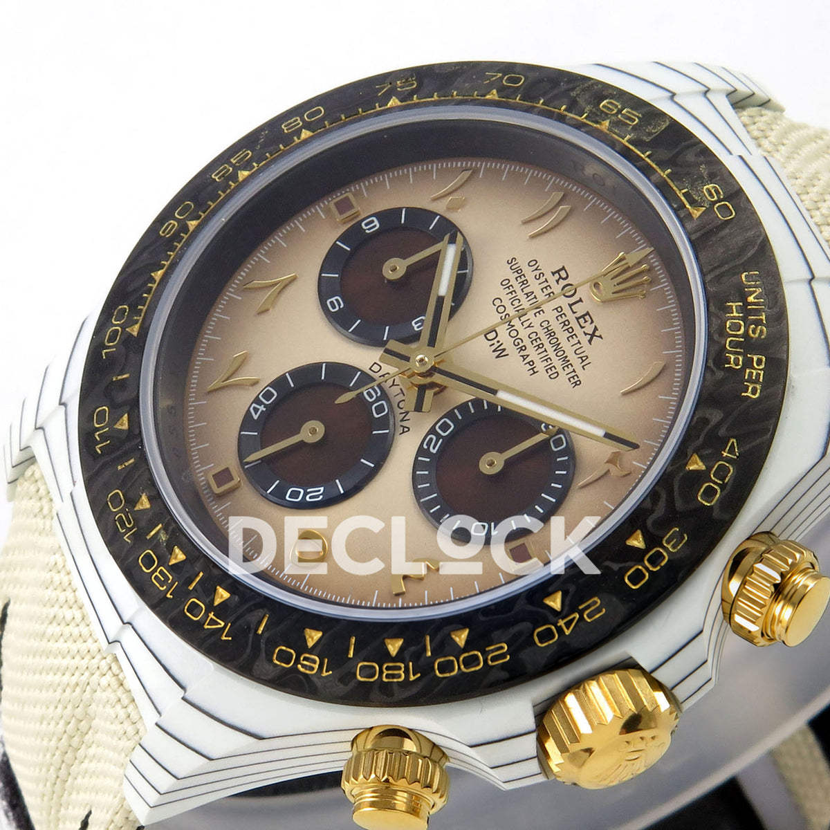 Rolex Daytona DIW Desert Eagle Brown Arabic DIWF replica - opposite angled brown dial and chronograph subdials