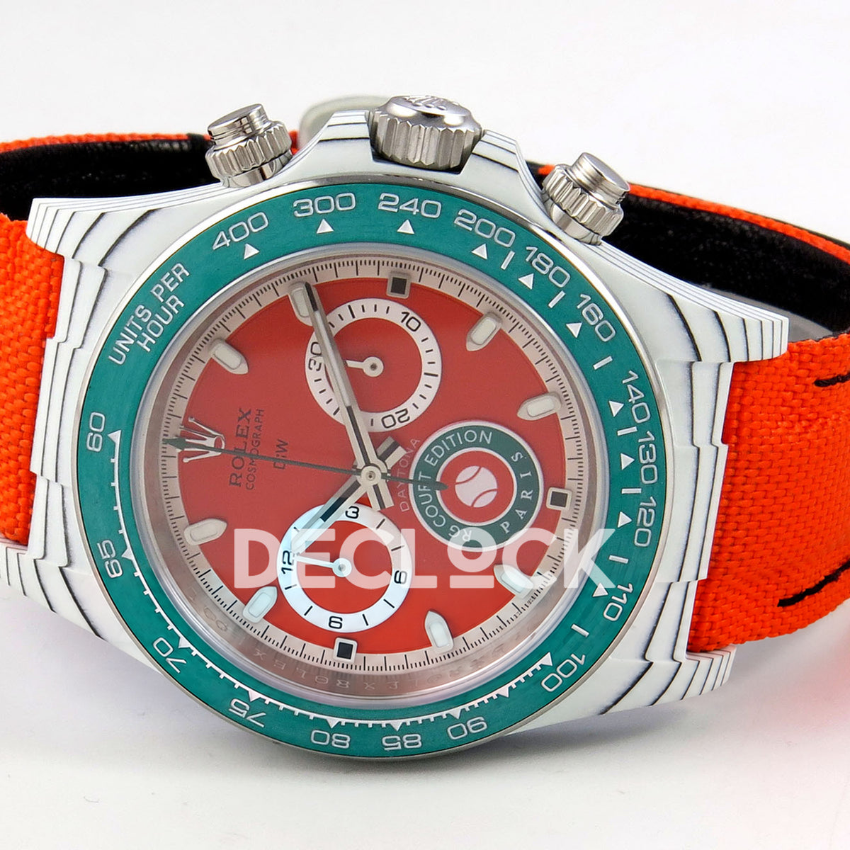 Rolex Daytona DIW RG Court Orange Dial DIWF replica - opposite horizontal front view