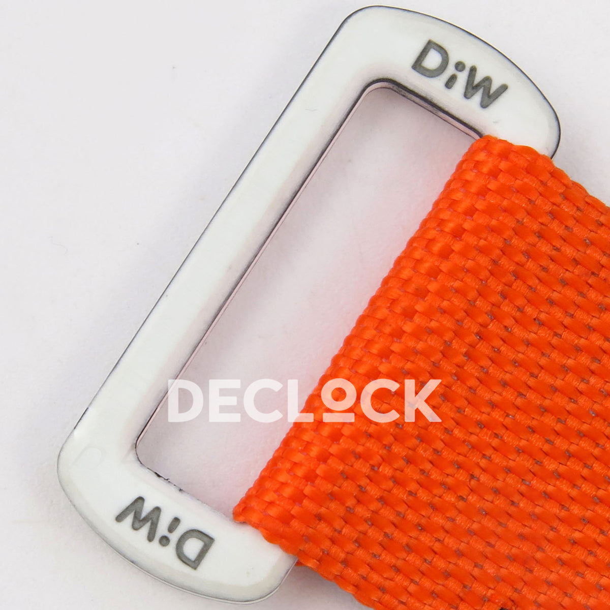 Rolex Daytona DIW RG Court Orange Dial DIWF replica - white DiW buckle and woven orange nylon fabric close-up