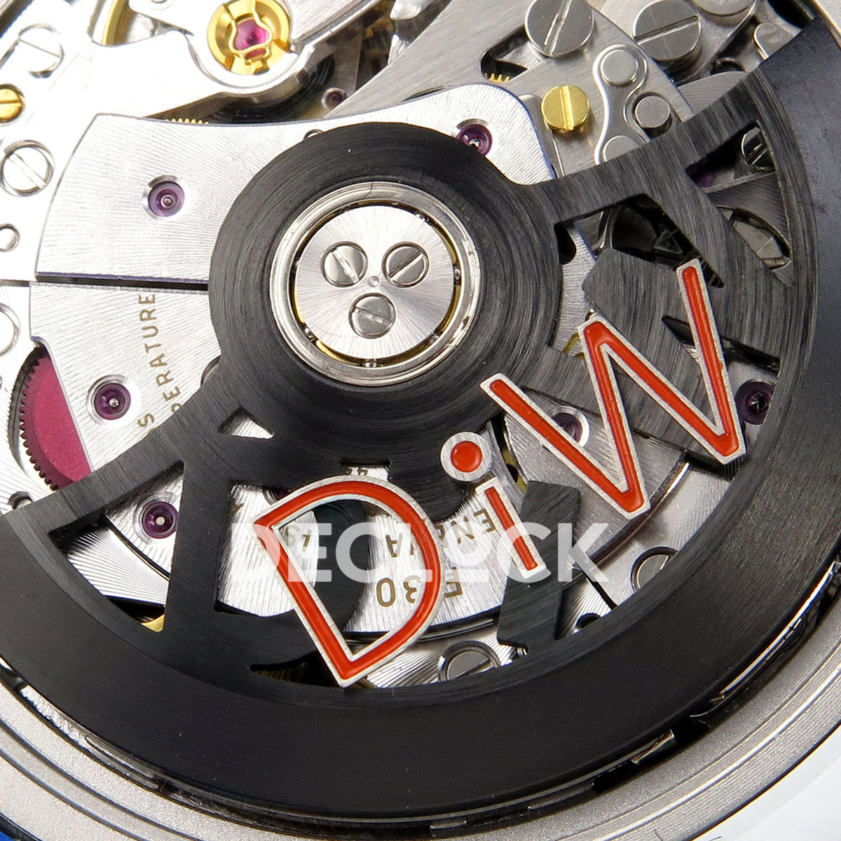 Rolex Daytona DIW Veloce Blue Dial DIWF replica - black DiW rotor and plate engravings close-up