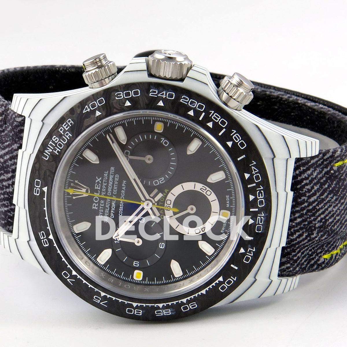 Rolex Daytona DIW White Carbon Black Dial DIWF replica - opposite horizontal front view