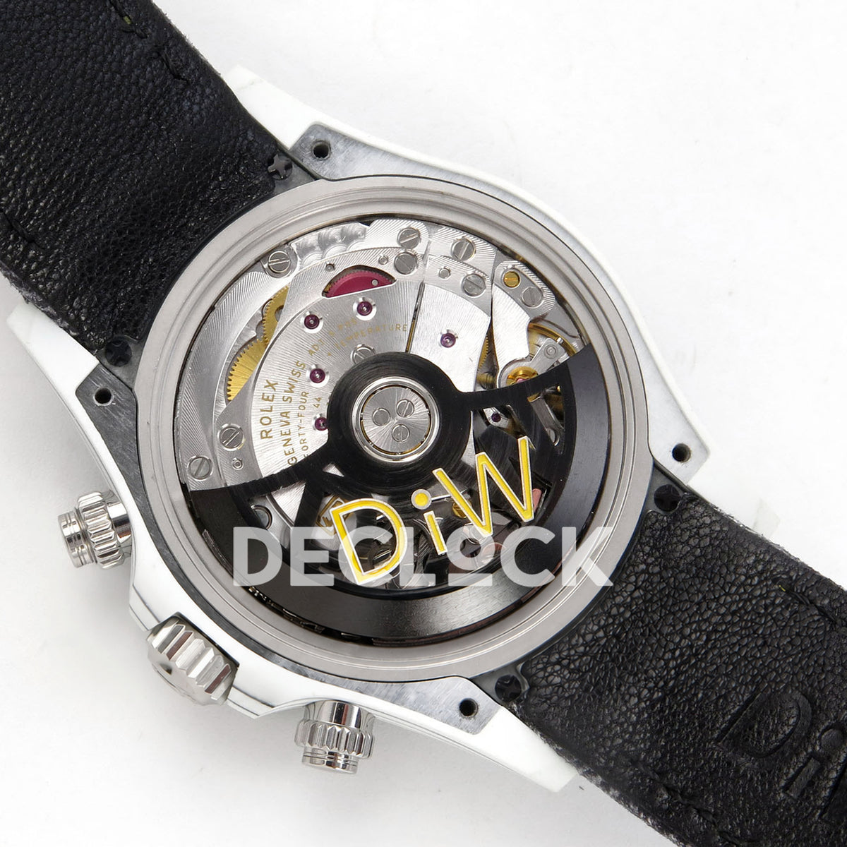 Rolex Daytona DIW White Carbon Black Dial DIWF replica - SH4130 movement with black rotor and yellow-outlined DiW lettering