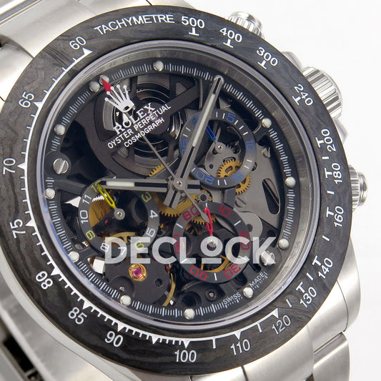 Rolex Daytona La Montoya SONIC black skeleton SA4130 replica - angled dial close up