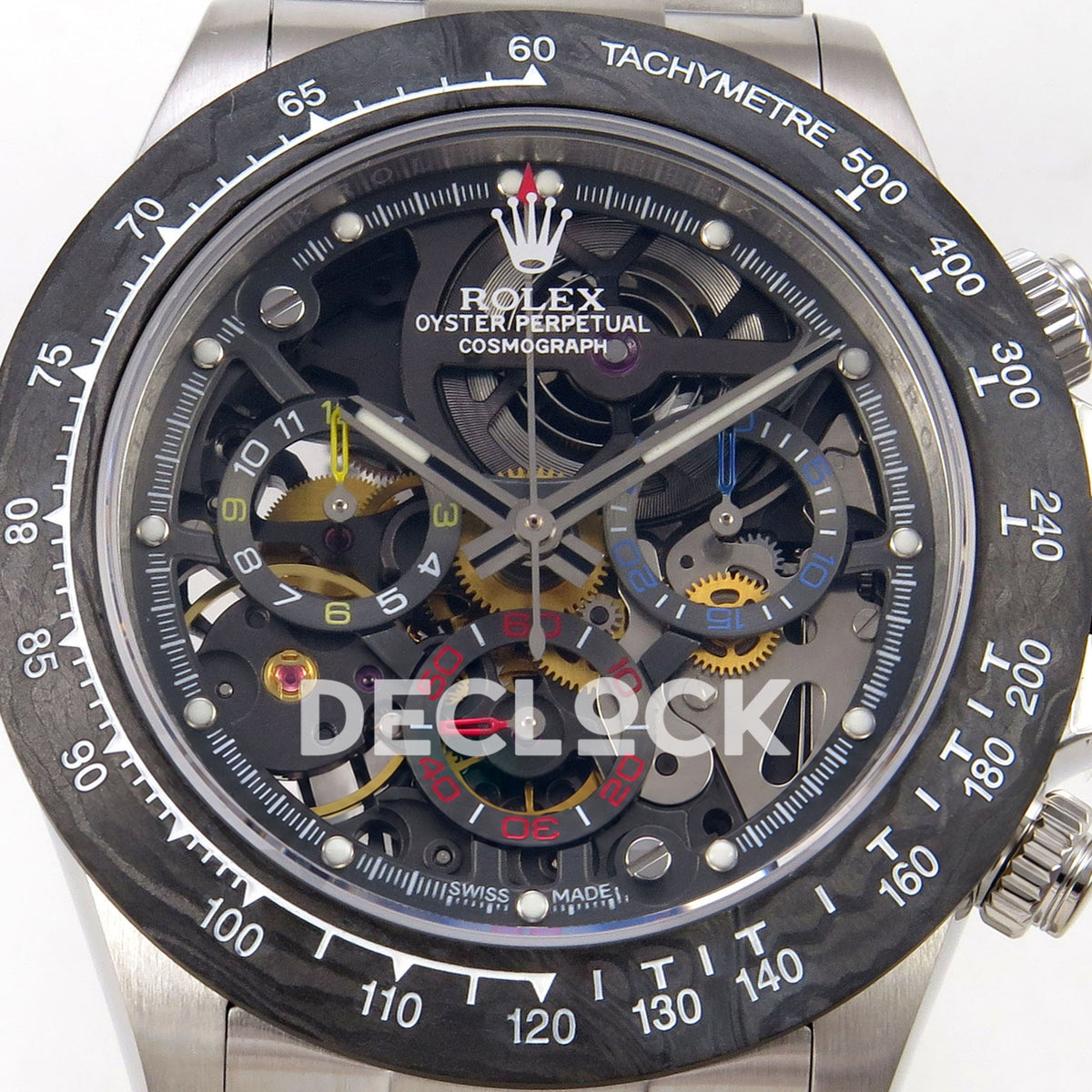 Rolex Daytona La Montoya SONIC black skeleton SA4130 replica - dial close up