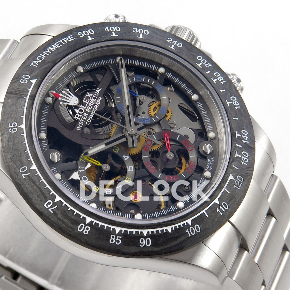 Rolex Daytona La Montoya SONIC black skeleton SA4130 replica - right dial detail