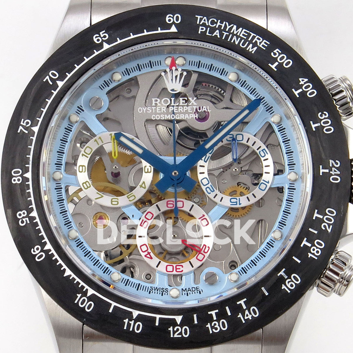 Rolex Daytona La Montoya SONIC blue skeleton SA4130 replica - dial close up