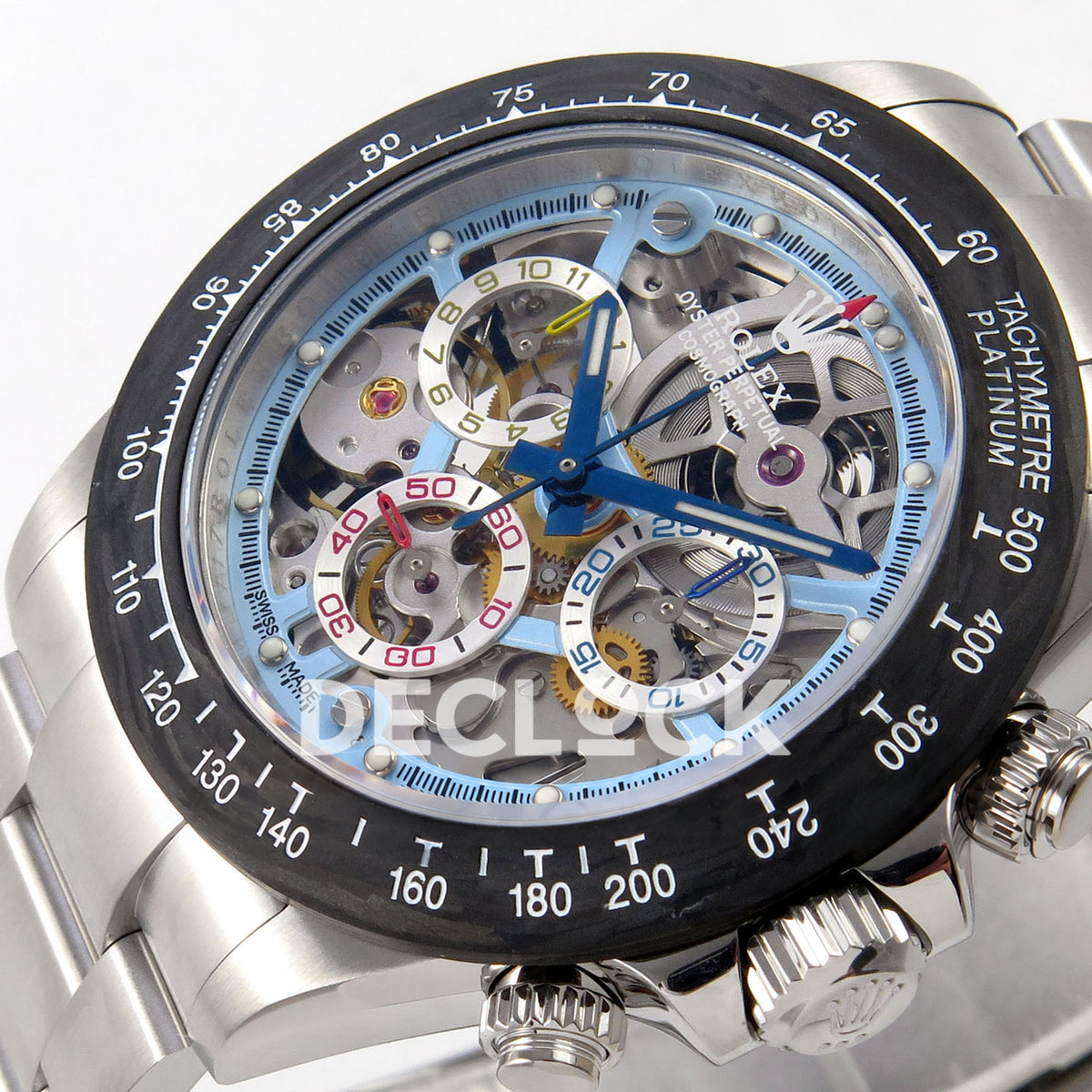 Rolex Daytona La Montoya SONIC blue skeleton SA4130 replica - left dial detail