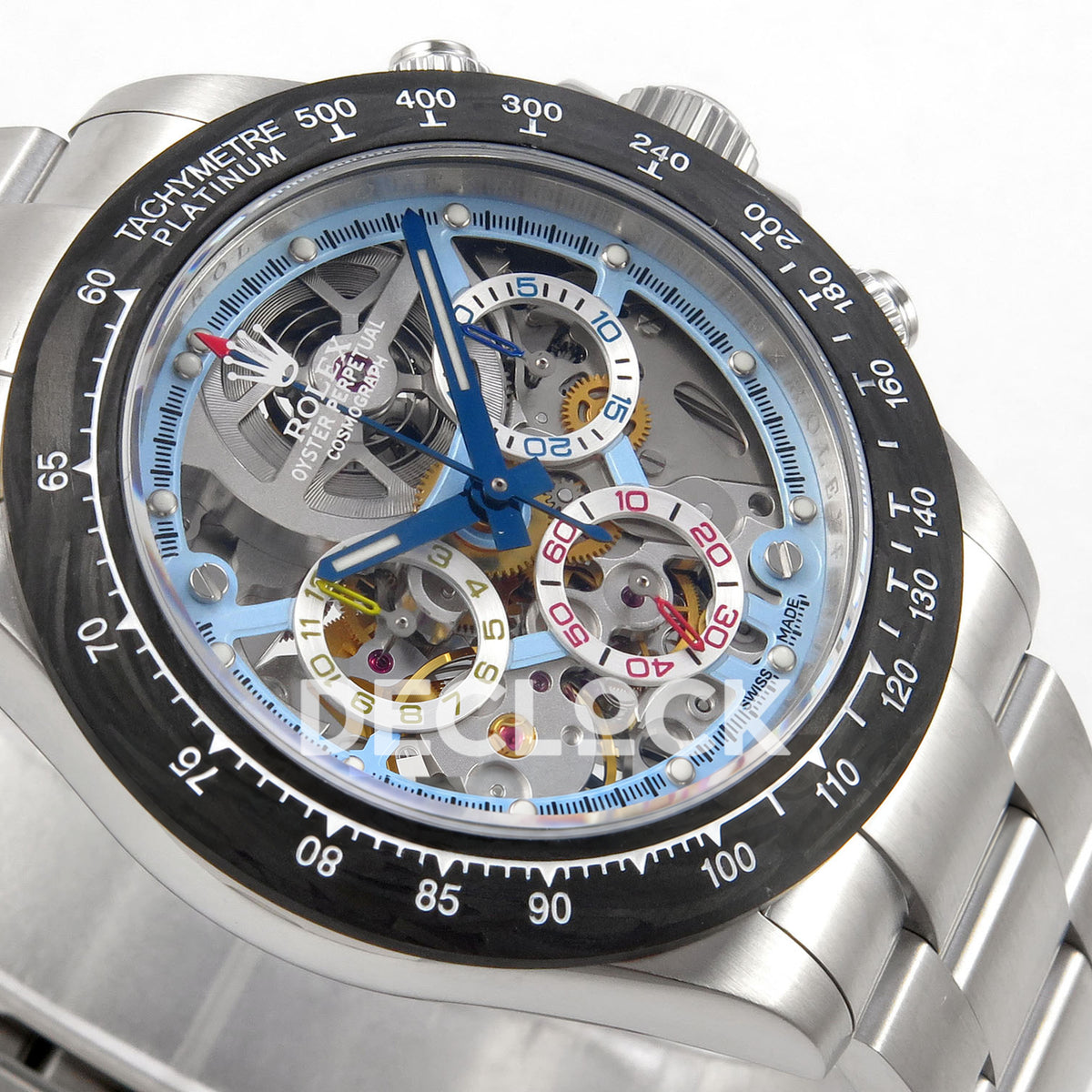 Rolex Daytona La Montoya SONIC blue skeleton SA4130 replica - right dial detail