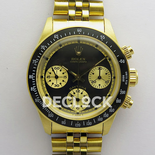 Rolex Daytona Vintage Cosmograph 6239 MSF black gold dial Jubilee Venus 75 replica - front view
