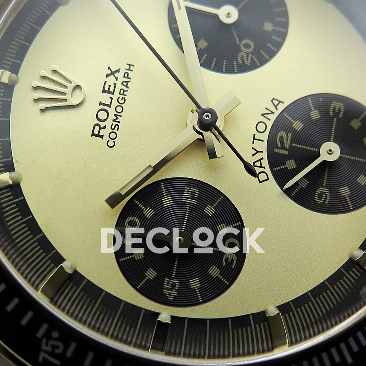 Rolex Daytona Vintage Cosmograph 6239 MSF gold black dial Jubilee Venus 75 replica - opposite dial view