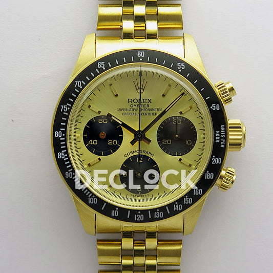 Rolex Daytona Vintage 6239 MSF gold black dial Jubilee Venus 75 replica - front view