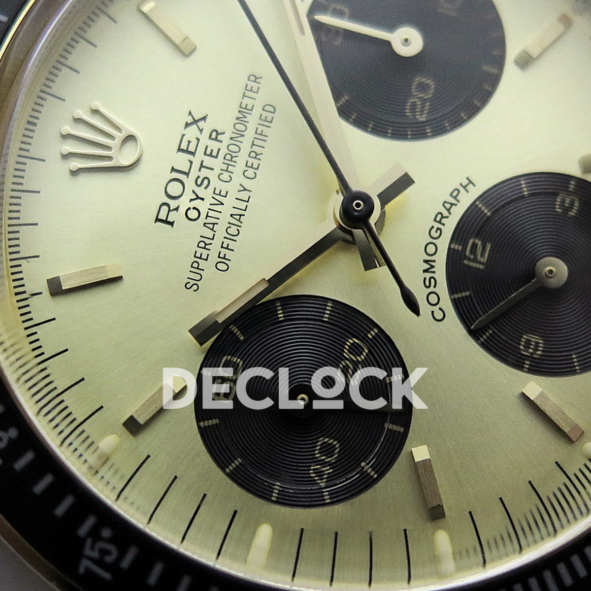 Rolex Daytona Vintage 6239 MSF gold black dial Jubilee Venus 75 replica - opposite dial view