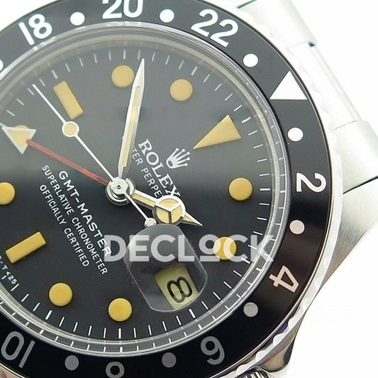 Rolex GMT-Master 16750 Vintage Black Bezel BP A2836 - Dial and bezel close-up