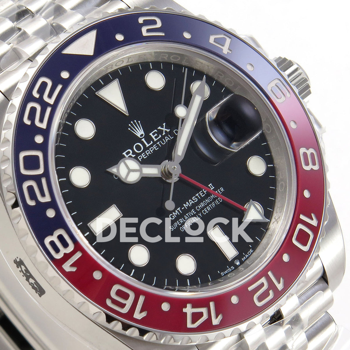 Rolex GMT-Master II 126710BLRO VSF V3s replica - original luminous hour markers, red GMT hand and engraved rehaut