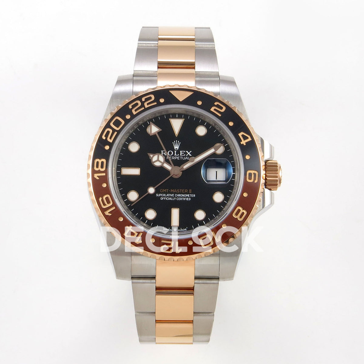 Rolex GMT-Master II 126711 CHNR WF replica, front view with black dial