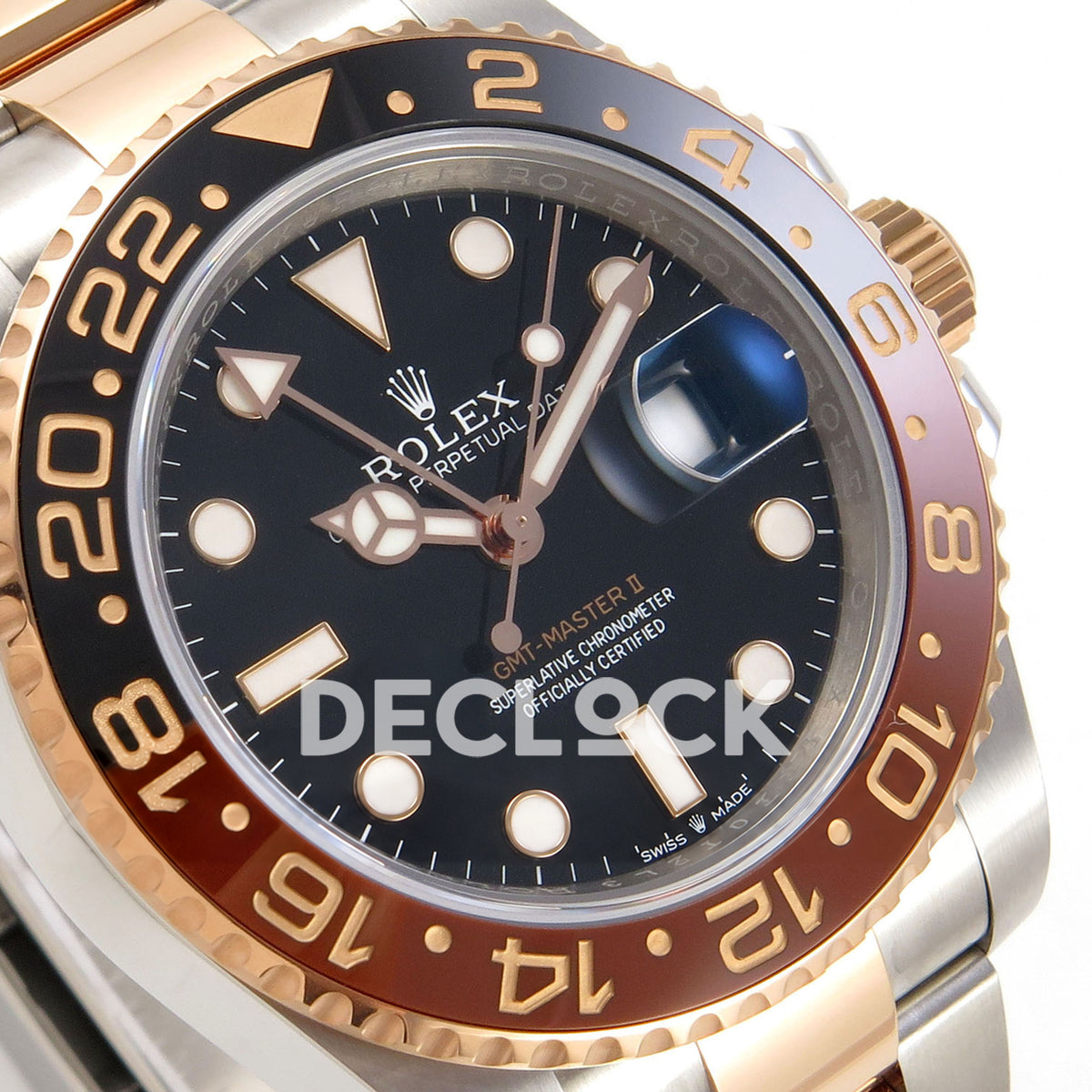 Rolex GMT-Master II 126711 CHNR WF replica, dial and two-tone bezel detail