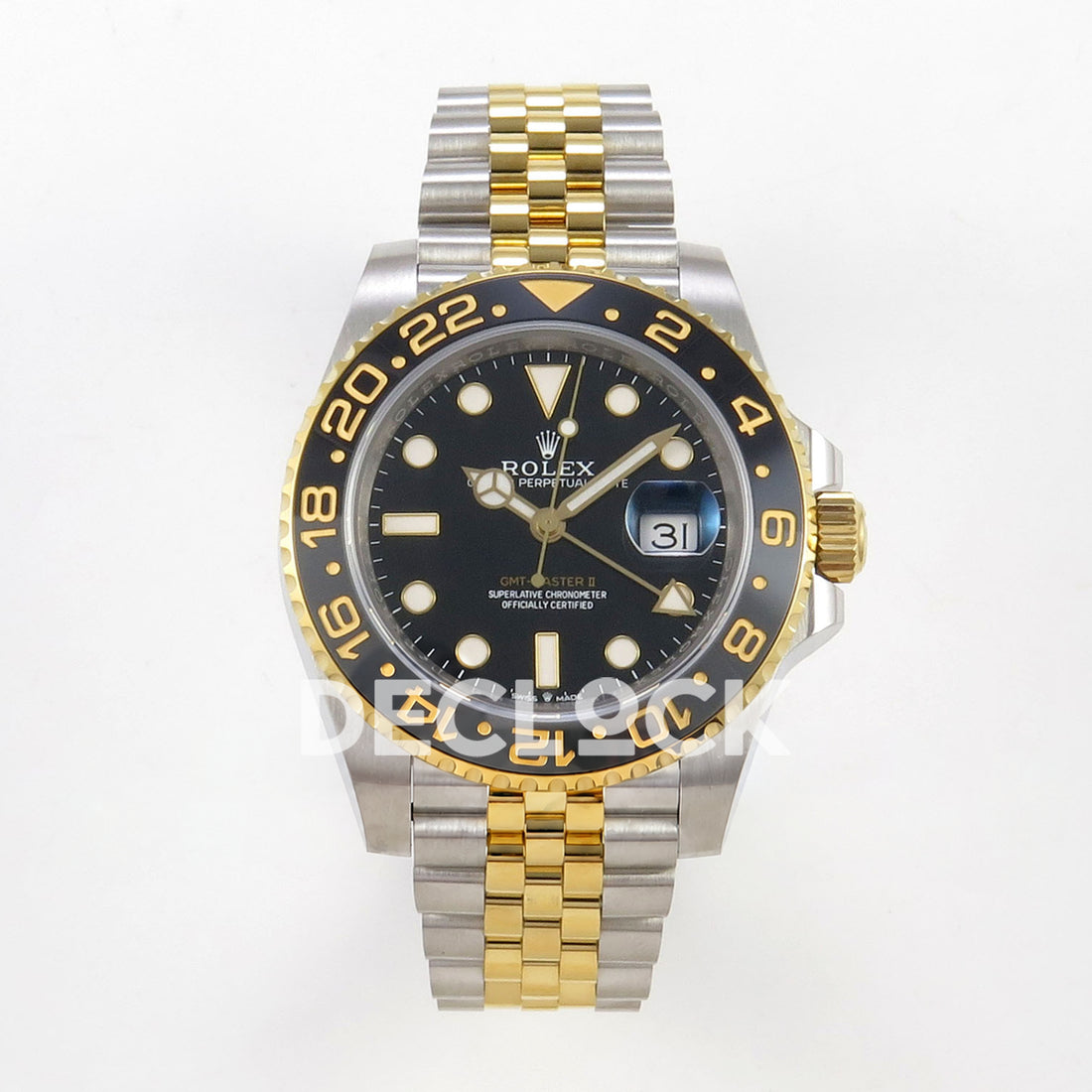 Rolex GMT-Master II 126713 GRNR WF replica, front view with black dial 126713 GRNR