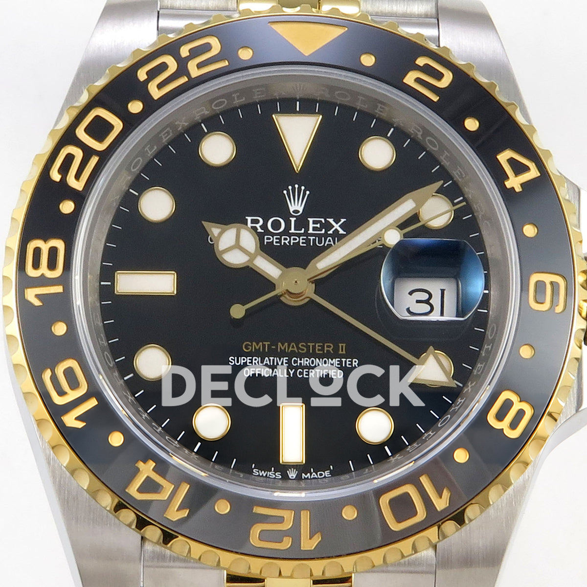 Rolex GMT-Master II 126713 GRNR WF replica, black dial close-up