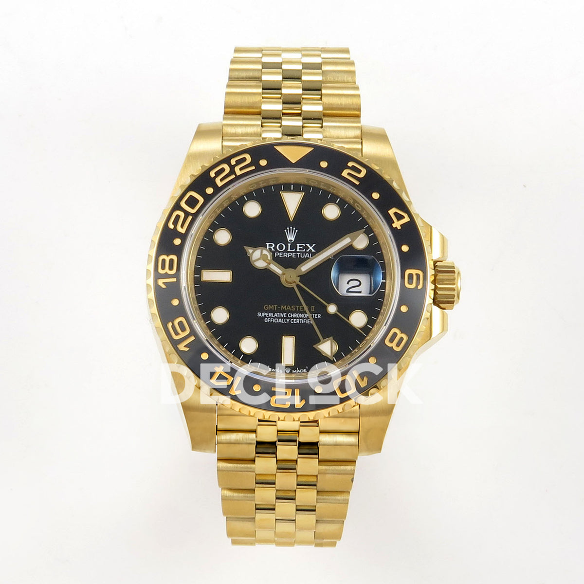 Rolex GMT-Master II 126718 GRNR WF replica, front view with black dial