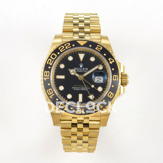 Rolex GMT-Master II 126718 GRNR WF replica, front view with black dial