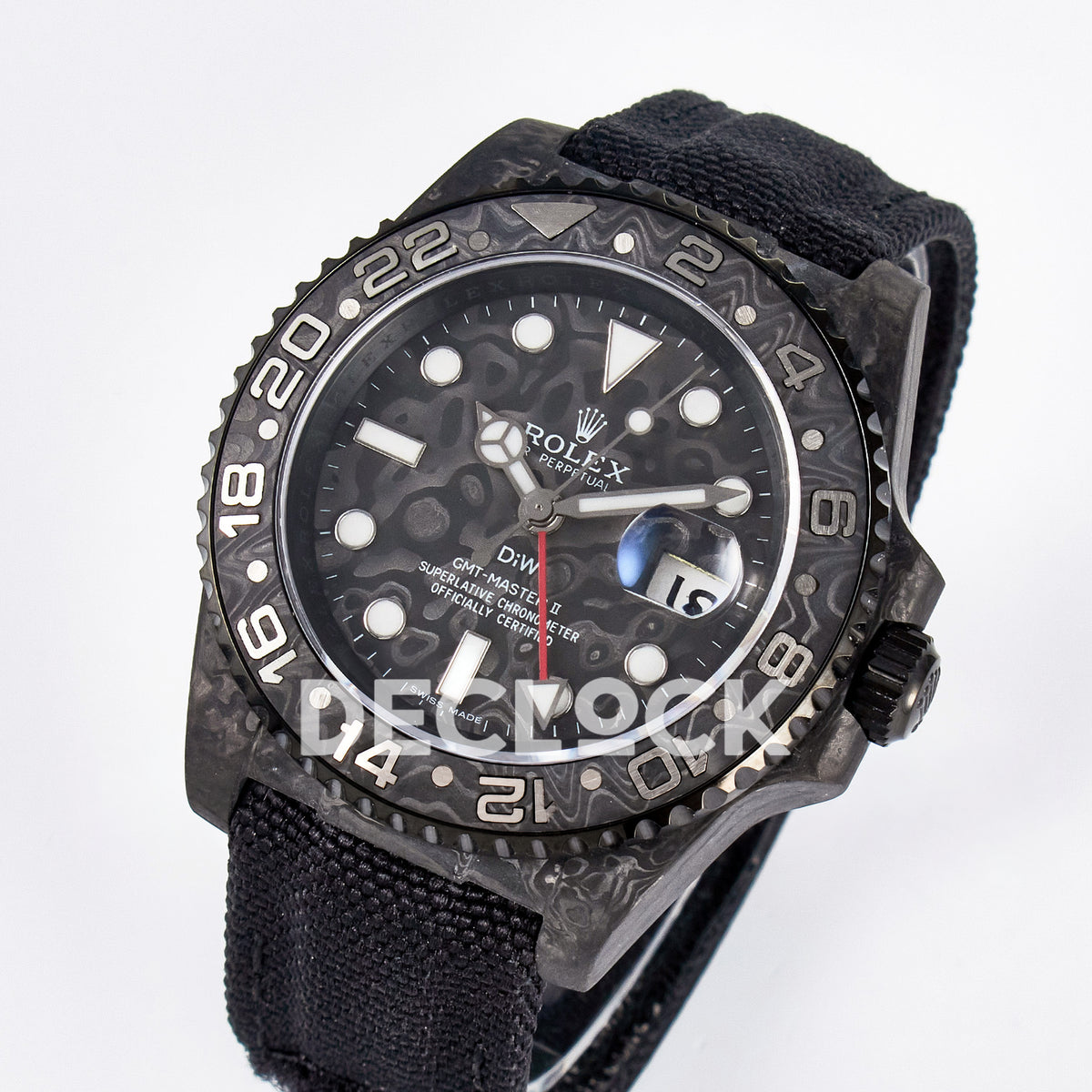 Rolex GMT-Master II Custom Carbon Black Black Strap DIWF SA3285 V2 replica - angled front