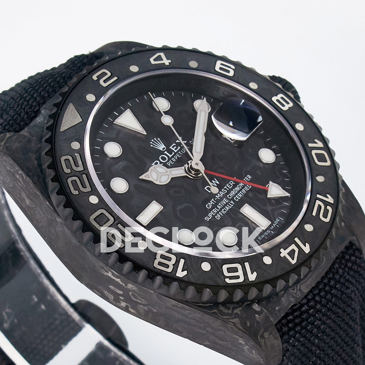 Rolex GMT-Master II Custom Carbon Black Black Strap DIWF SA3285 V2 replica - angled left