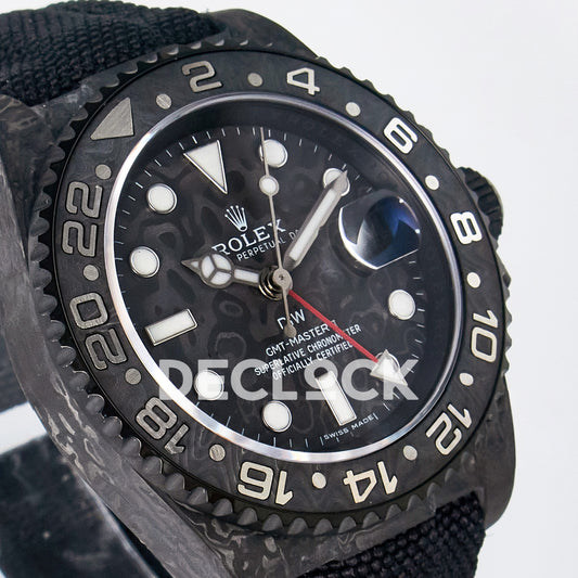 Rolex GMT-Master II Custom Carbon Black Black Strap DIWF SA3285 V2 replica - angled right
