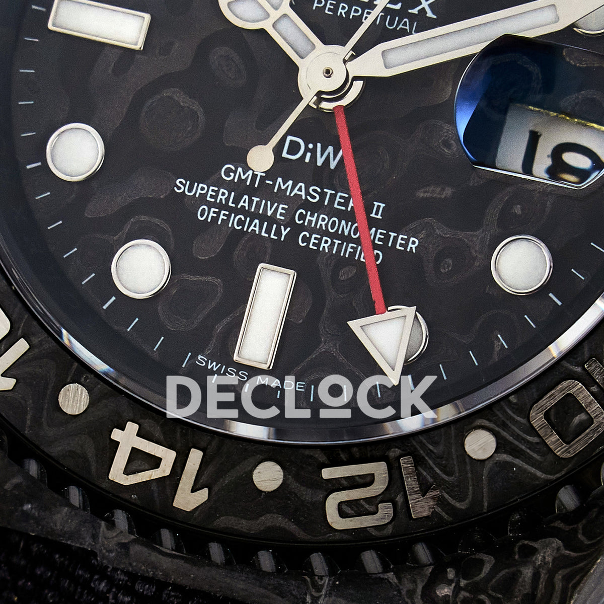 Rolex GMT-Master II Custom Carbon Black Black Strap DIWF SA3285 V2 replica - bezel close up