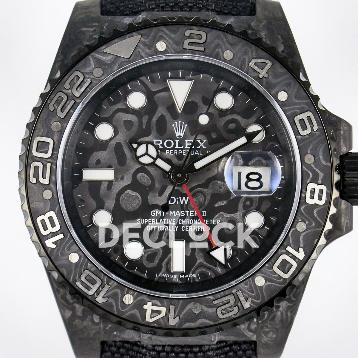 Rolex GMT-Master II Custom Carbon Black Black Strap DIWF SA3285 V2 replica - dial close up